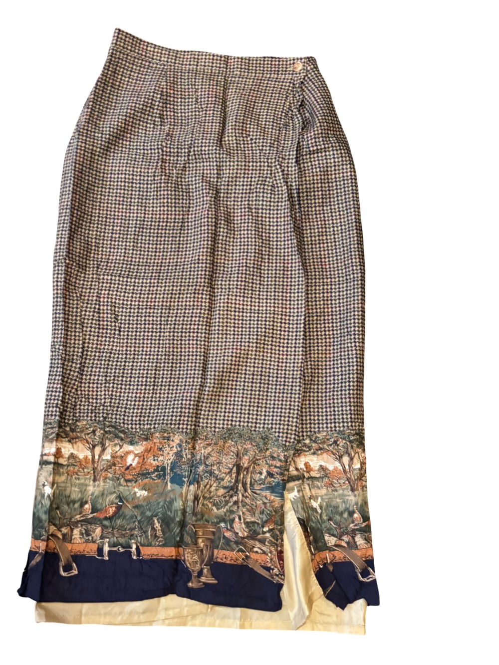 Savion houndstooth vintage Scenic Skirt with embroidered tapestry hem size 6